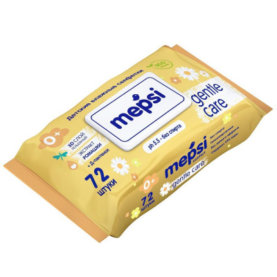 Влажные салфетки детские Gentle care ромашка 72шт Mepsi